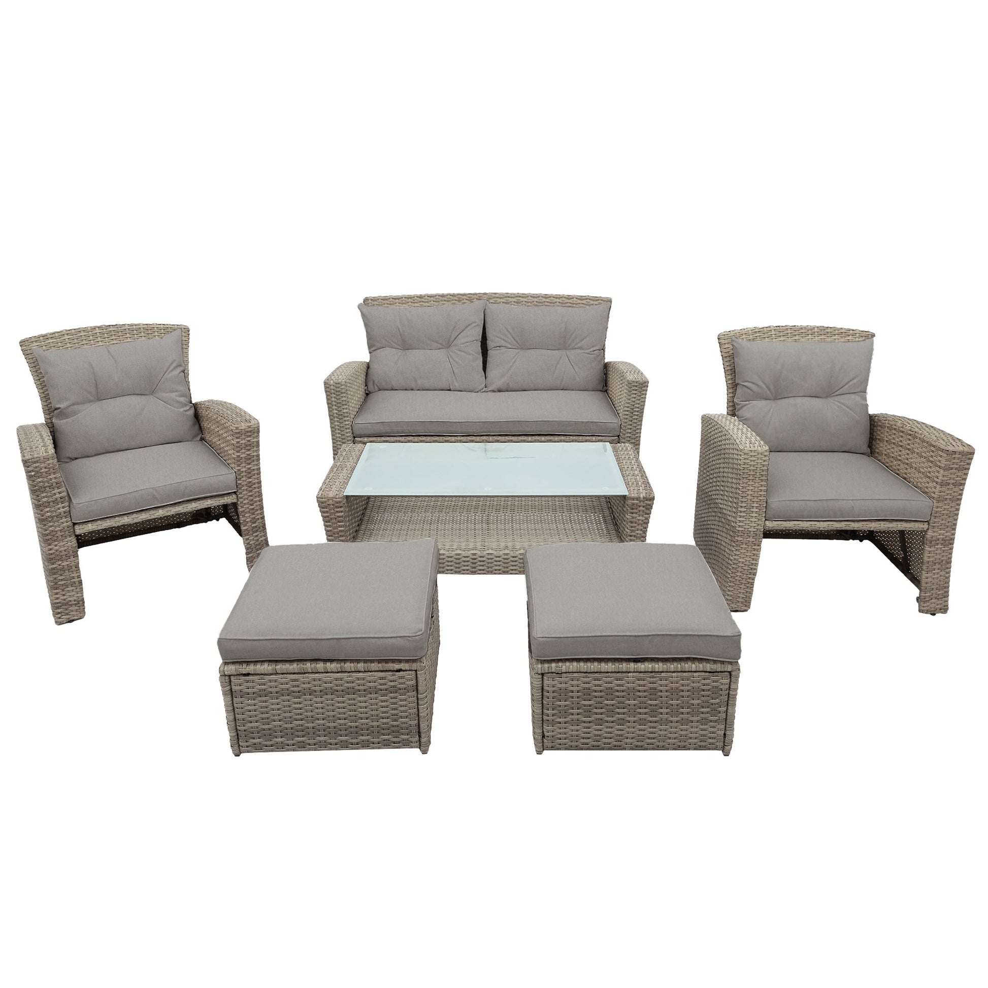 U - style Patio Furniture Set, 4 Piece Outdoor Conversation Set All Weather Wicker Sectional Sofa with Ottoman and Cushions - 1st Choice Furniture Direct