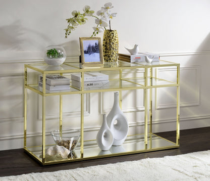Uchenna Clear Glass & Gold Finish Sofa Table - 1st Choice Furniture Direct