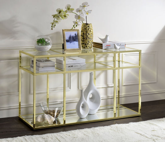 Uchenna Clear Glass & Gold Finish Sofa Table - 1st Choice Furniture Direct