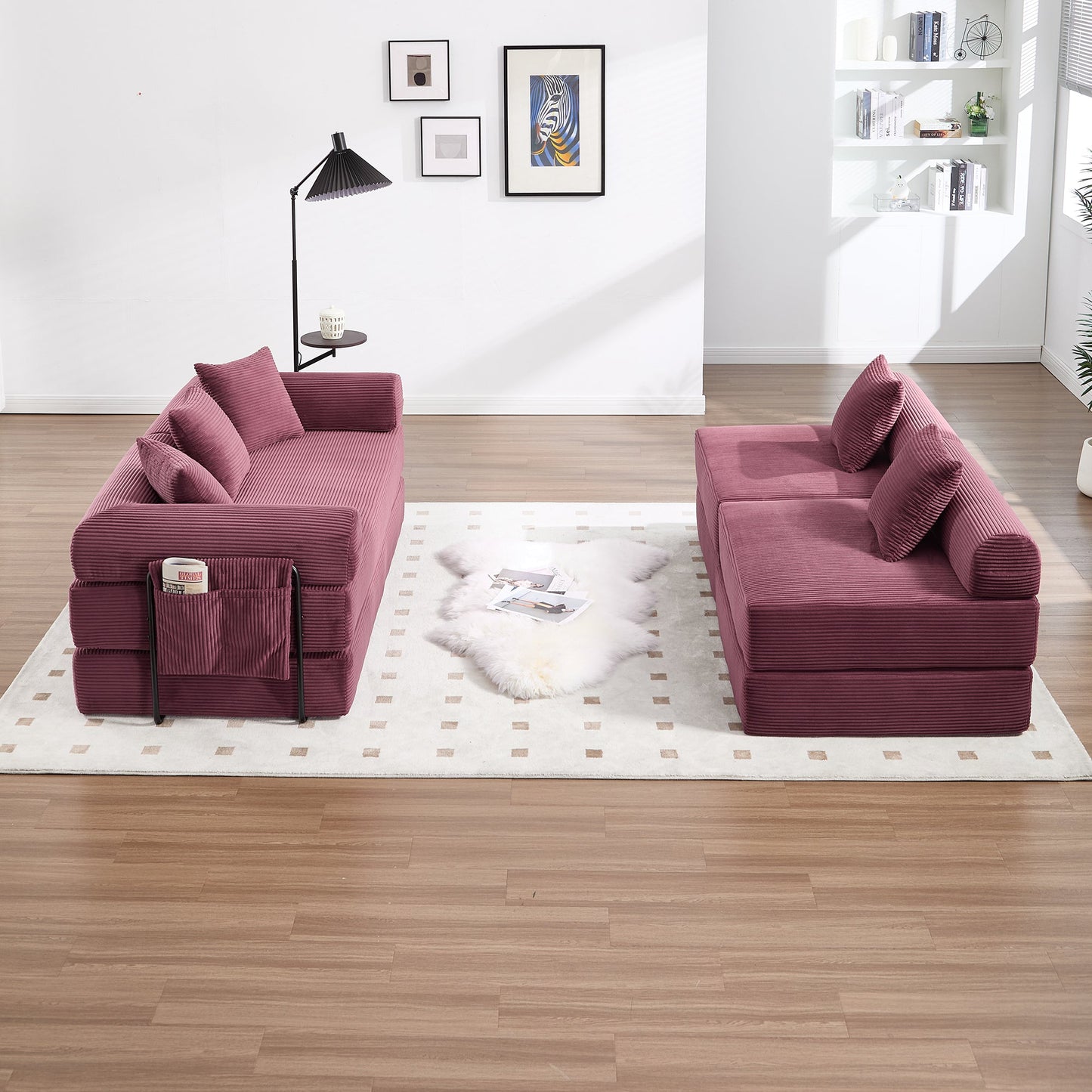 UNITED WE WIN convertible folding sofa bed, with fixed frame and pillow back handrail, cloud corduroy folding mattress sofa, folding memory foam bed in living room/dormitory/guest room/home office/apt - 1st Choice Furniture Direct