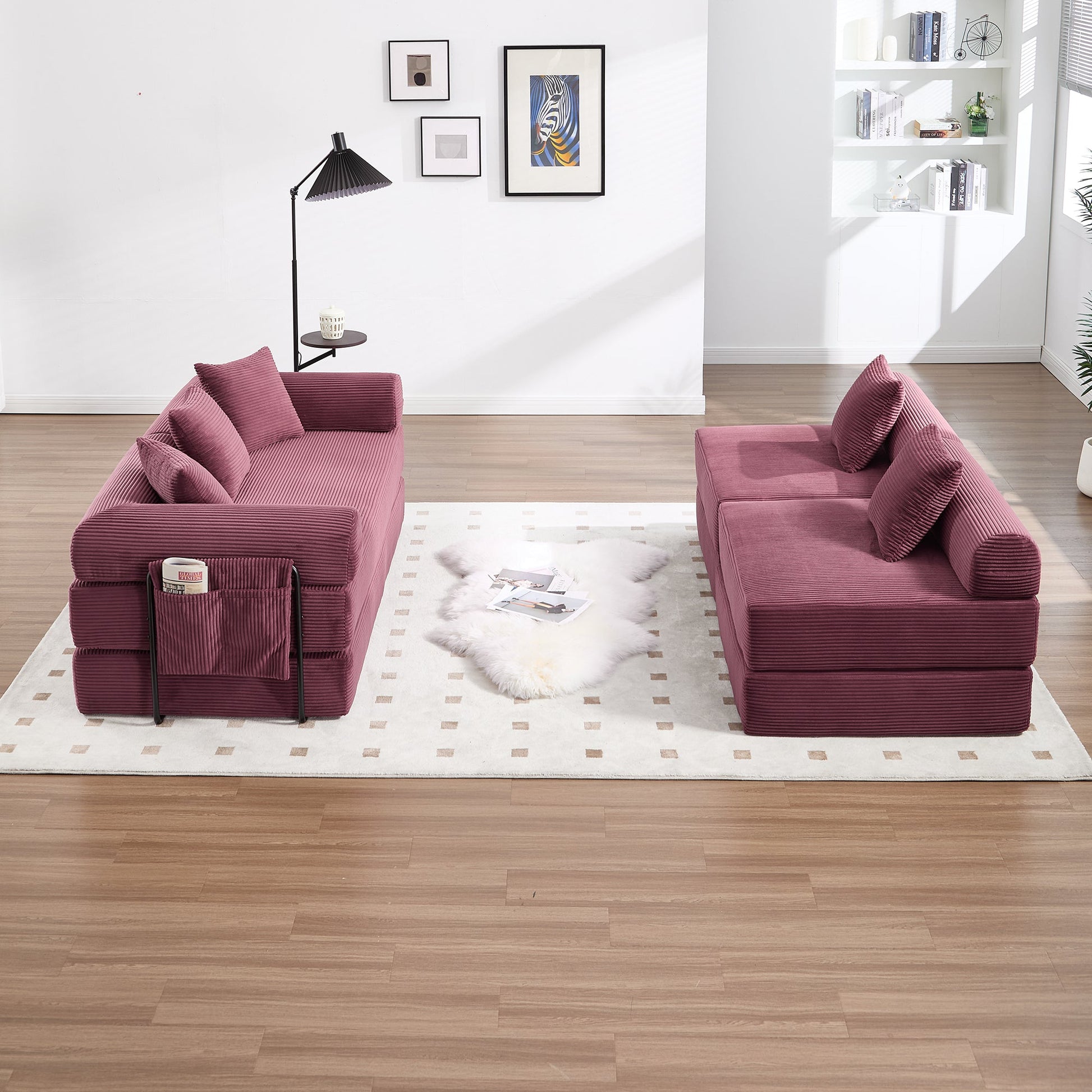 UNITED WE WIN convertible folding sofa bed, with fixed frame and pillow back handrail, cloud corduroy folding mattress sofa, folding memory foam bed in living room/dormitory/guest room/home office/apt - 1st Choice Furniture Direct
