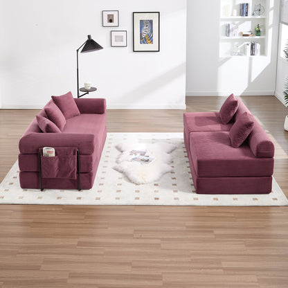 UNITED WE WIN convertible folding sofa bed, with fixed frame and pillow back handrail, cloud corduroy folding mattress sofa, folding memory foam bed in living room/dormitory/guest room/home office/apt - 1st Choice Furniture Direct