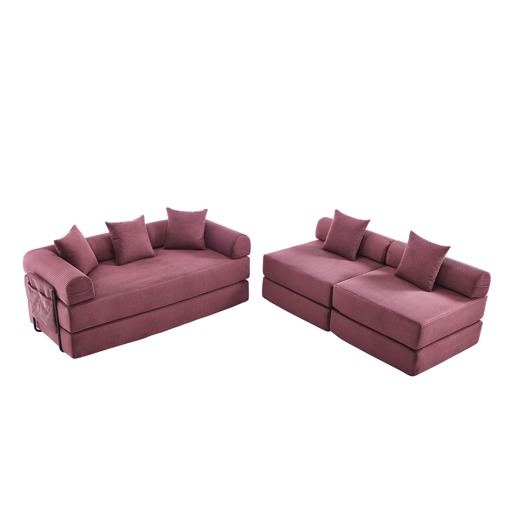 UNITED WE WIN convertible folding sofa bed, with fixed frame and pillow back handrail, cloud corduroy folding mattress sofa, folding memory foam bed in living room/dormitory/guest room/home office/apt - 1st Choice Furniture Direct
