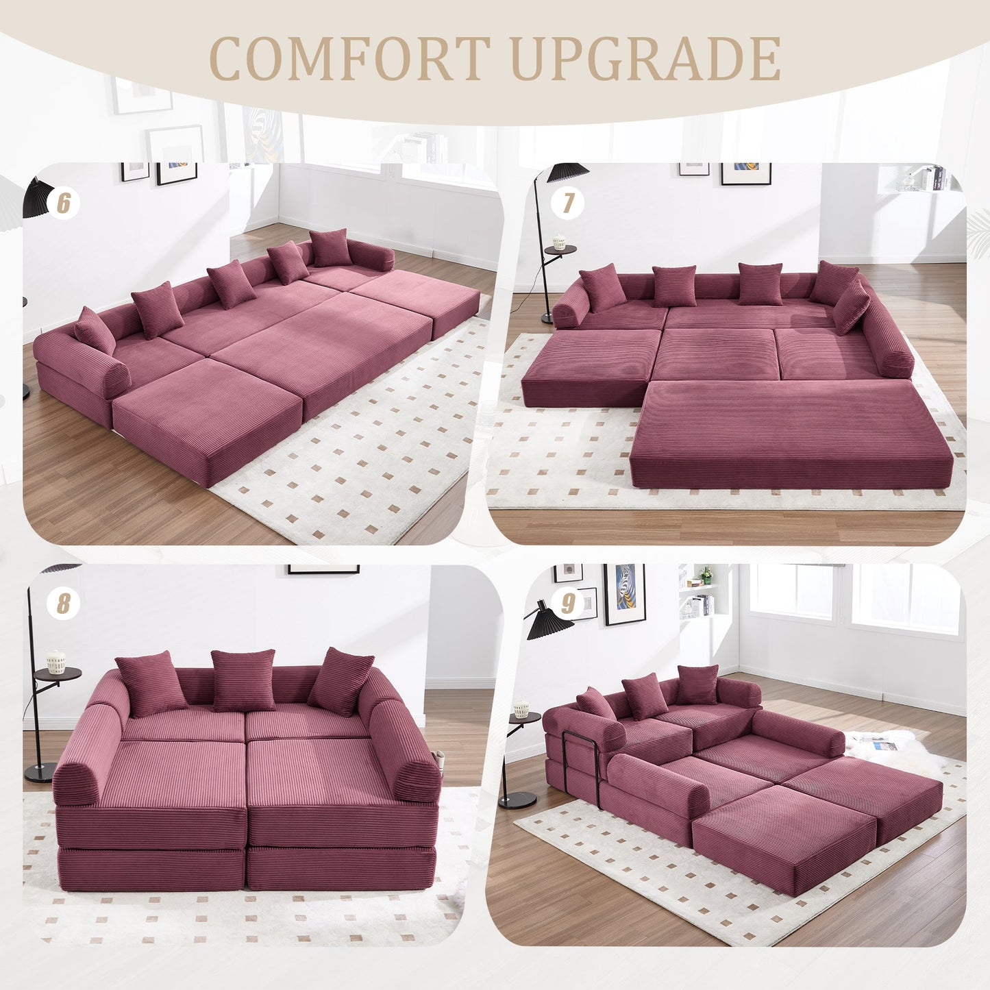 UNITED WE WIN convertible folding sofa bed, with fixed frame and pillow back handrail, cloud corduroy folding mattress sofa, folding memory foam bed in living room/dormitory/guest room/home office/apt - 1st Choice Furniture Direct