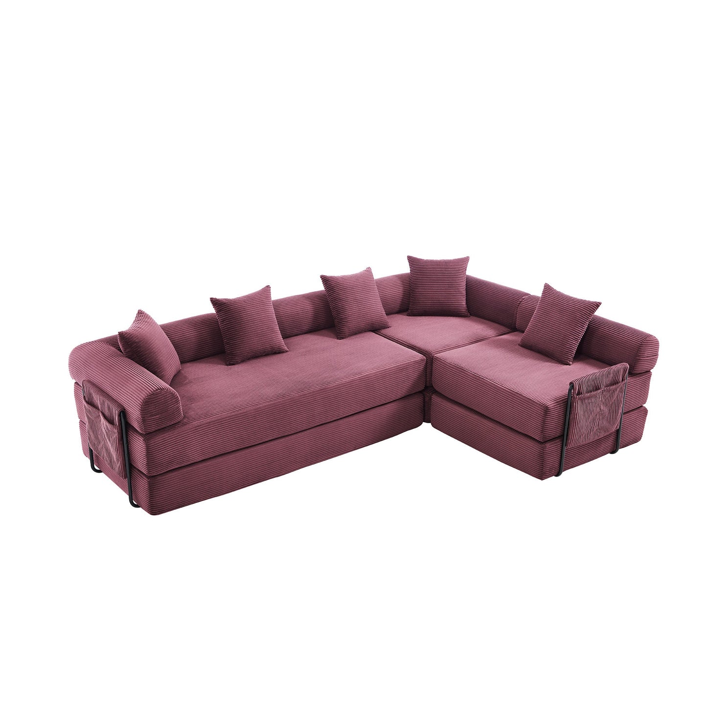 UNITED WE WIN convertible folding sofa bed, with fixed frame and pillow back handrail, cloud corduroy folding mattress sofa, folding memory foam bed in living room/dormitory/guest room/home office/apt - 1st Choice Furniture Direct