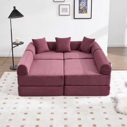 UNITED WE WIN convertible folding sofa bed, with fixed frame and pillow back handrail, cloud corduroy folding mattress sofa, folding memory foam bed in living room/dormitory/guest room/home office/apt - 1st Choice Furniture Direct