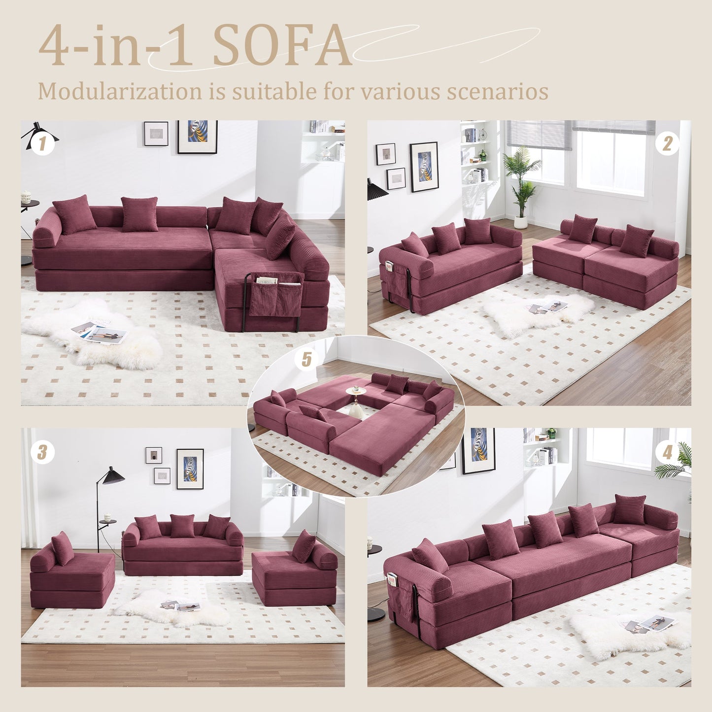 UNITED WE WIN convertible folding sofa bed, with fixed frame and pillow back handrail, cloud corduroy folding mattress sofa, folding memory foam bed in living room/dormitory/guest room/home office/apt - 1st Choice Furniture Direct