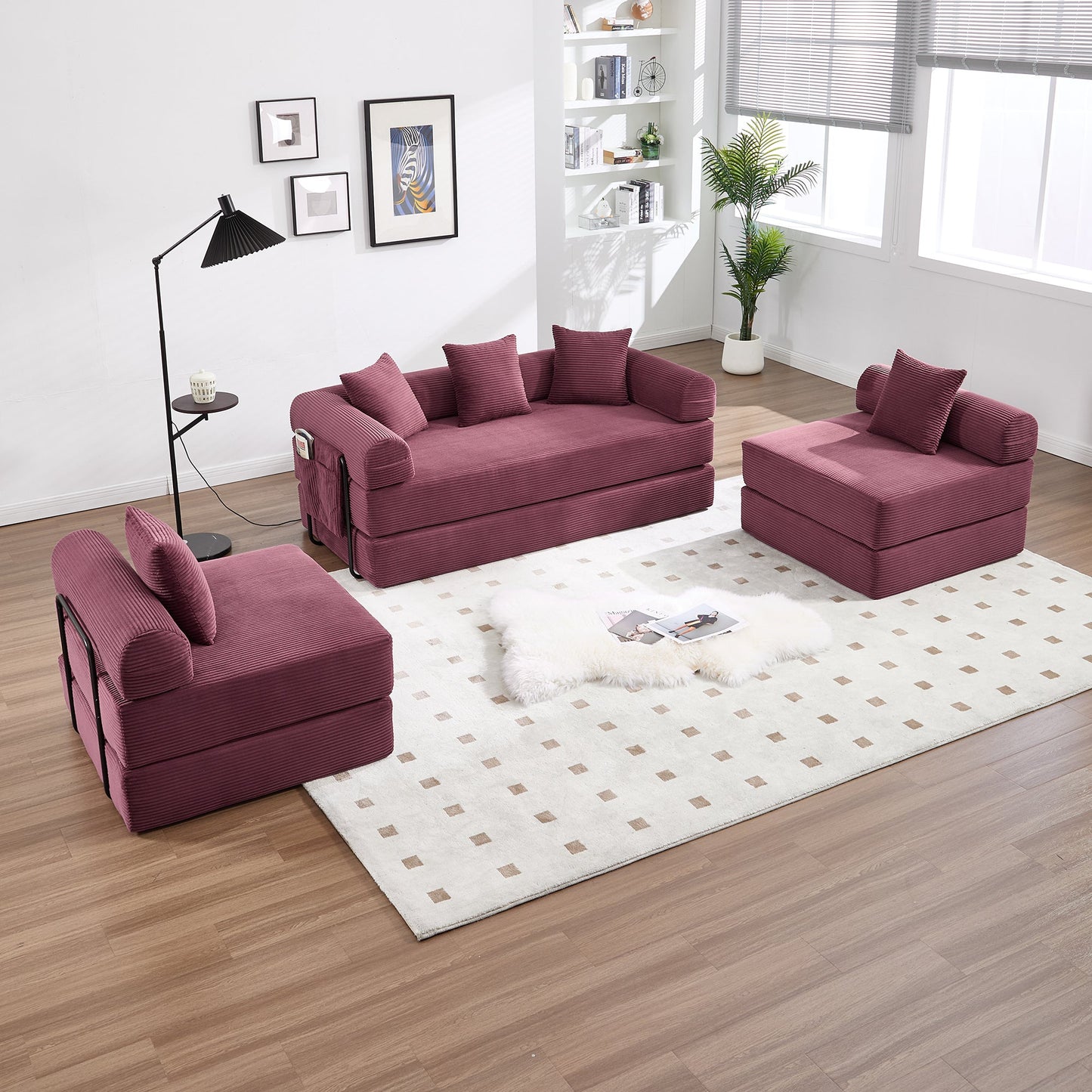 UNITED WE WIN convertible folding sofa bed, with fixed frame and pillow back handrail, cloud corduroy folding mattress sofa, folding memory foam bed in living room/dormitory/guest room/home office/apt - 1st Choice Furniture Direct