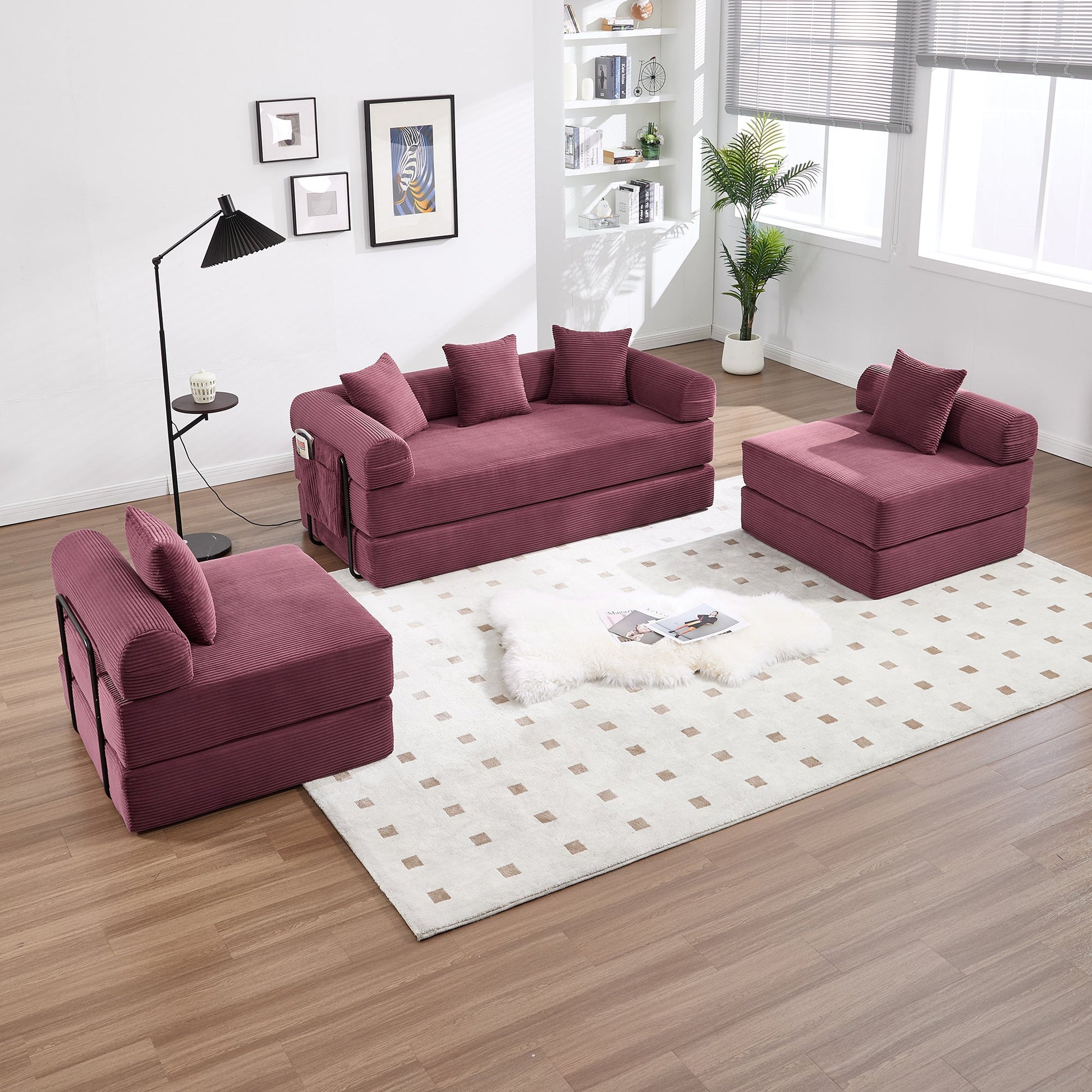 UNITED WE WIN convertible folding sofa bed, with fixed frame and pillow back handrail, cloud corduroy folding mattress sofa, folding memory foam bed in living room/dormitory/guest room/home office/apt - 1st Choice Furniture Direct