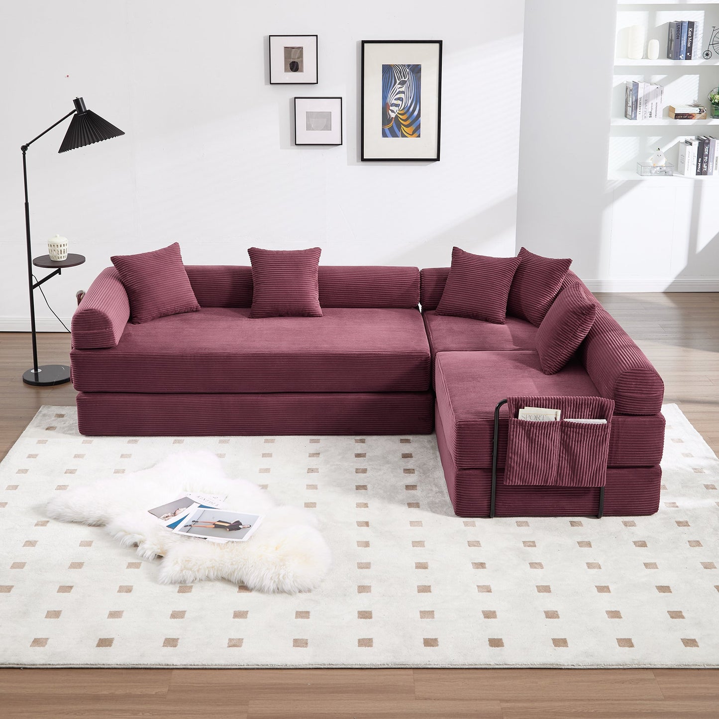 UNITED WE WIN convertible folding sofa bed, with fixed frame and pillow back handrail, cloud corduroy folding mattress sofa, folding memory foam bed in living room/dormitory/guest room/home office/apt - 1st Choice Furniture Direct