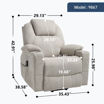 Up to 350 LBS polyester Power Lift Recliner Chair, Heavy Duty Motion Mechanism with 8 - Point Vibration Massage and Lumbar Heating, USB and Type - C Ports, Stainless Steel Cup Holders, Beige - 1st Choice Furniture Direct
