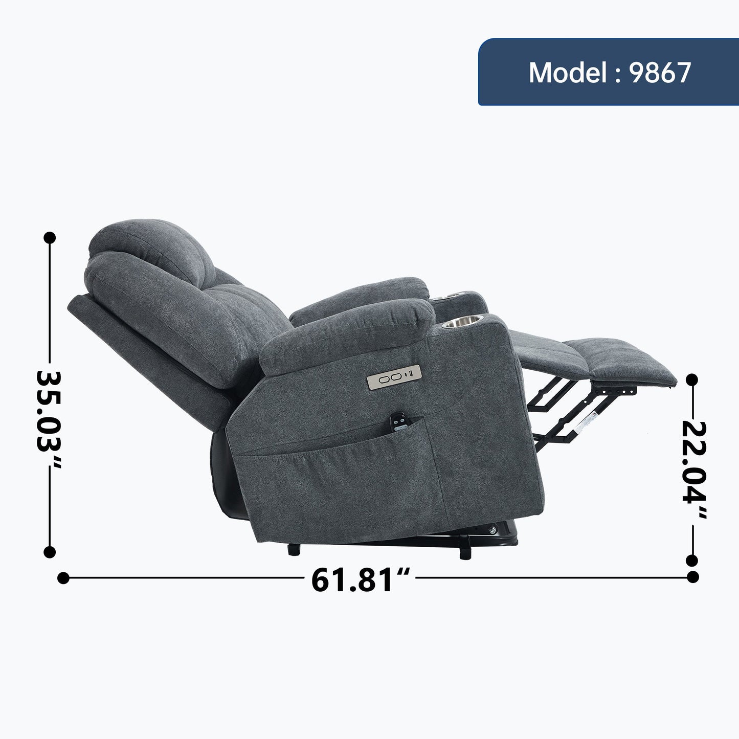 Up to 350 LBS polyester Power Lift Recliner Chair, Heavy Duty Motion Mechanism with 8 - Point Vibration Massage and Lumbar Heating, USB and Type - C Ports, Stainless Steel Cup Holders, Grey - 1st Choice Furniture Direct