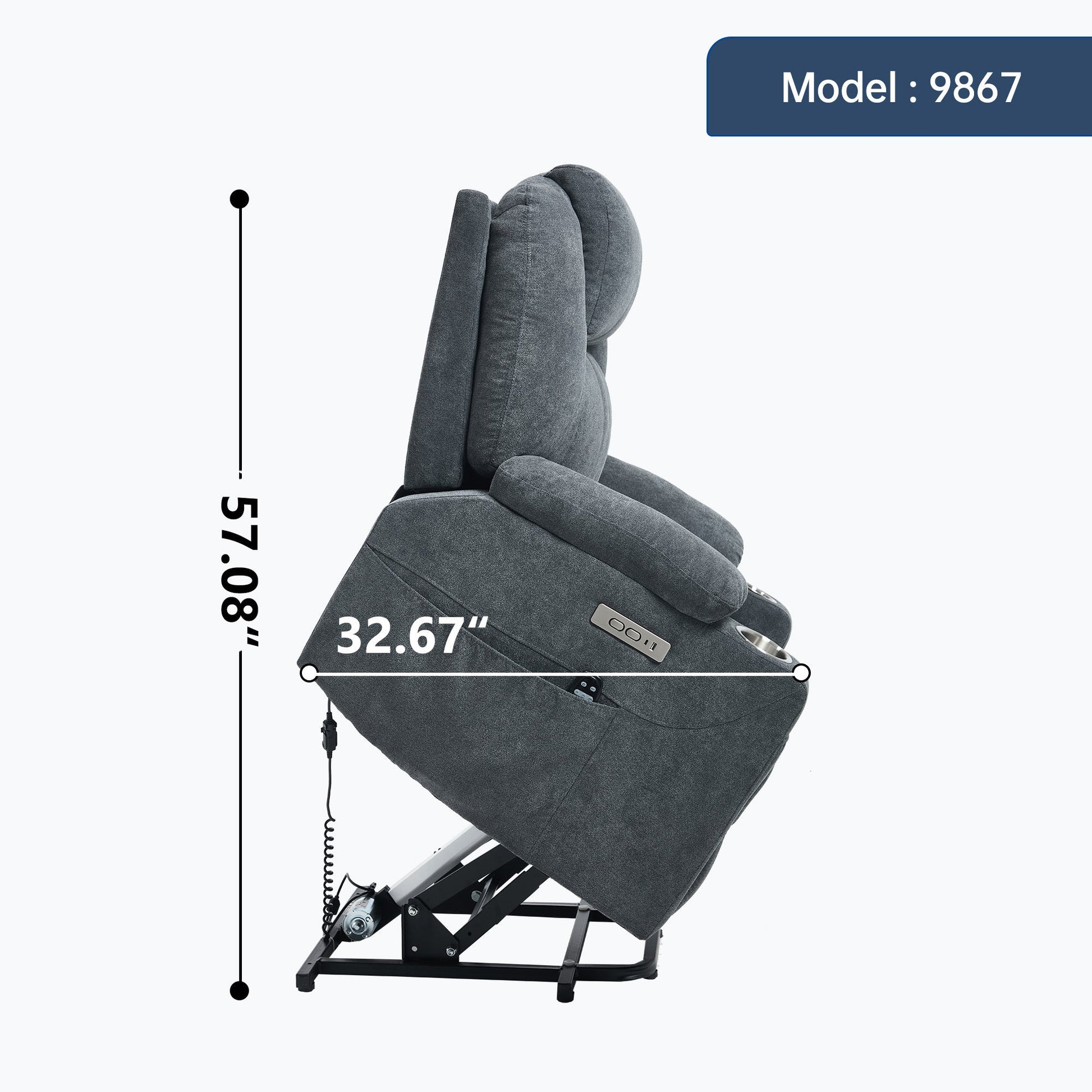 Up to 350 LBS polyester Power Lift Recliner Chair, Heavy Duty Motion Mechanism with 8 - Point Vibration Massage and Lumbar Heating, USB and Type - C Ports, Stainless Steel Cup Holders, Grey - 1st Choice Furniture Direct