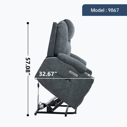 Up to 350 LBS polyester Power Lift Recliner Chair, Heavy Duty Motion Mechanism with 8 - Point Vibration Massage and Lumbar Heating, USB and Type - C Ports, Stainless Steel Cup Holders, Grey - 1st Choice Furniture Direct