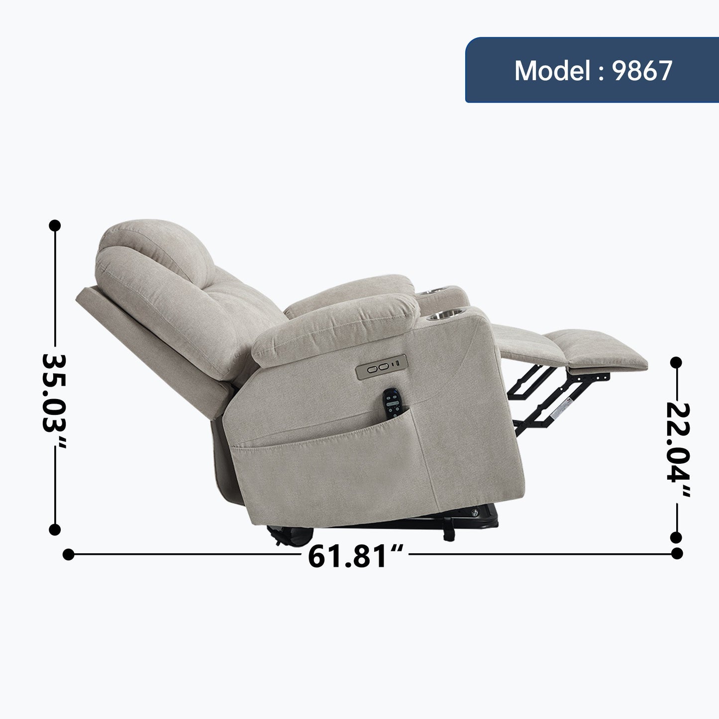 Up to 350 LBS polyester Power Lift Recliner Chair, Heavy Duty Motion Mechanism with 8 - Point Vibration Massage and Lumbar Heating, USB and Type - C Ports, Stainless Steel Cup Holders, Beige - 1st Choice Furniture Direct