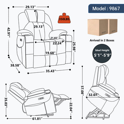 Up to 350 LBS polyester Power Lift Recliner Chair, Heavy Duty Motion Mechanism with 8 - Point Vibration Massage and Lumbar Heating, USB and Type - C Ports, Stainless Steel Cup Holders, Beige - 1st Choice Furniture Direct