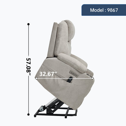 Up to 350 LBS polyester Power Lift Recliner Chair, Heavy Duty Motion Mechanism with 8 - Point Vibration Massage and Lumbar Heating, USB and Type - C Ports, Stainless Steel Cup Holders, Beige - 1st Choice Furniture Direct