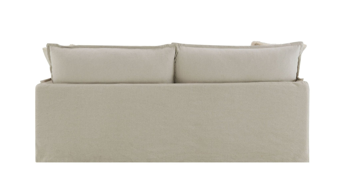 Upendo Pattern Fabric, Beige Yakety Yak Sand & Beige Linen Sofa w/2 Toss Pillows - 1st Choice Furniture Direct