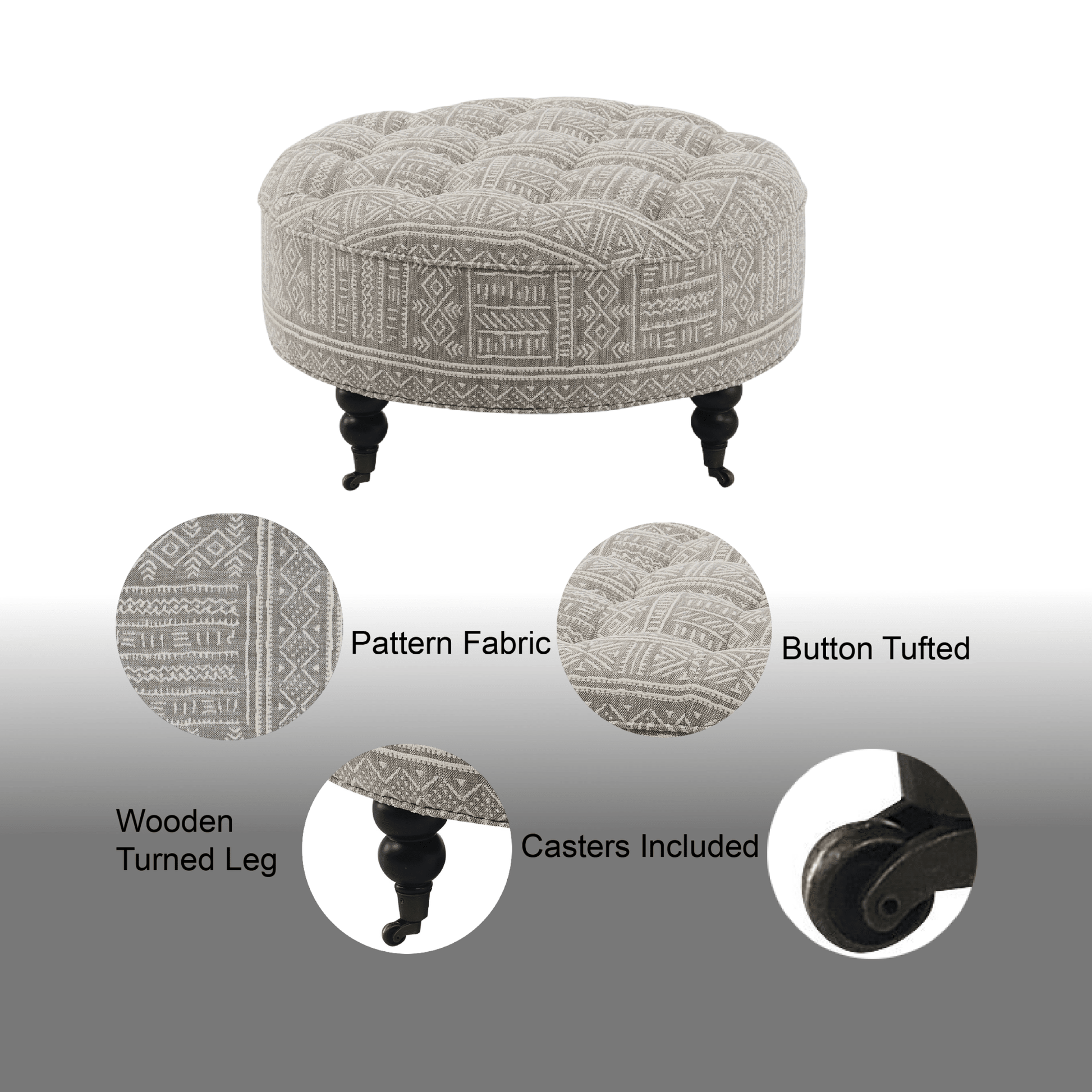 Upendo Pattern Fabric Ottoman w/Casters - 1st Choice Furniture Direct