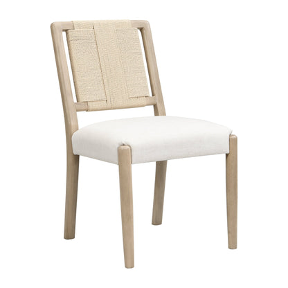 Upholstered dining chair with woven rope backrest Set of 2 - Light ash +Beige - 1st Choice Furniture Direct
