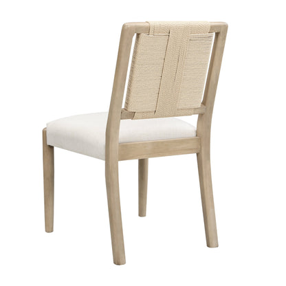 Upholstered dining chair with woven rope backrest Set of 2 - Light ash +Beige - 1st Choice Furniture Direct