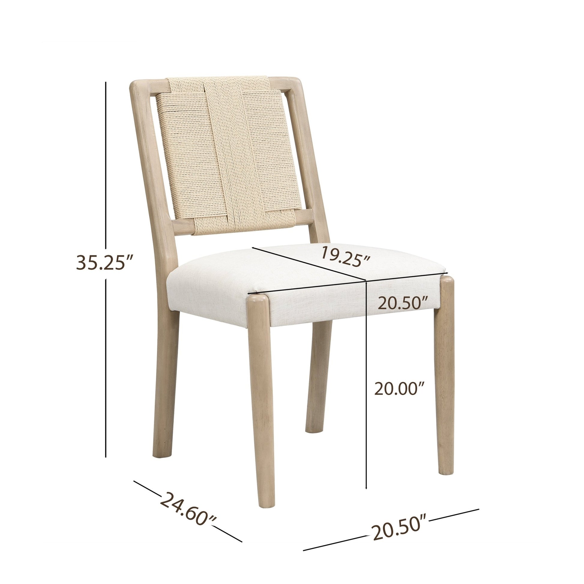 Upholstered dining chair with woven rope backrest Set of 2 - Light ash +Beige - 1st Choice Furniture Direct