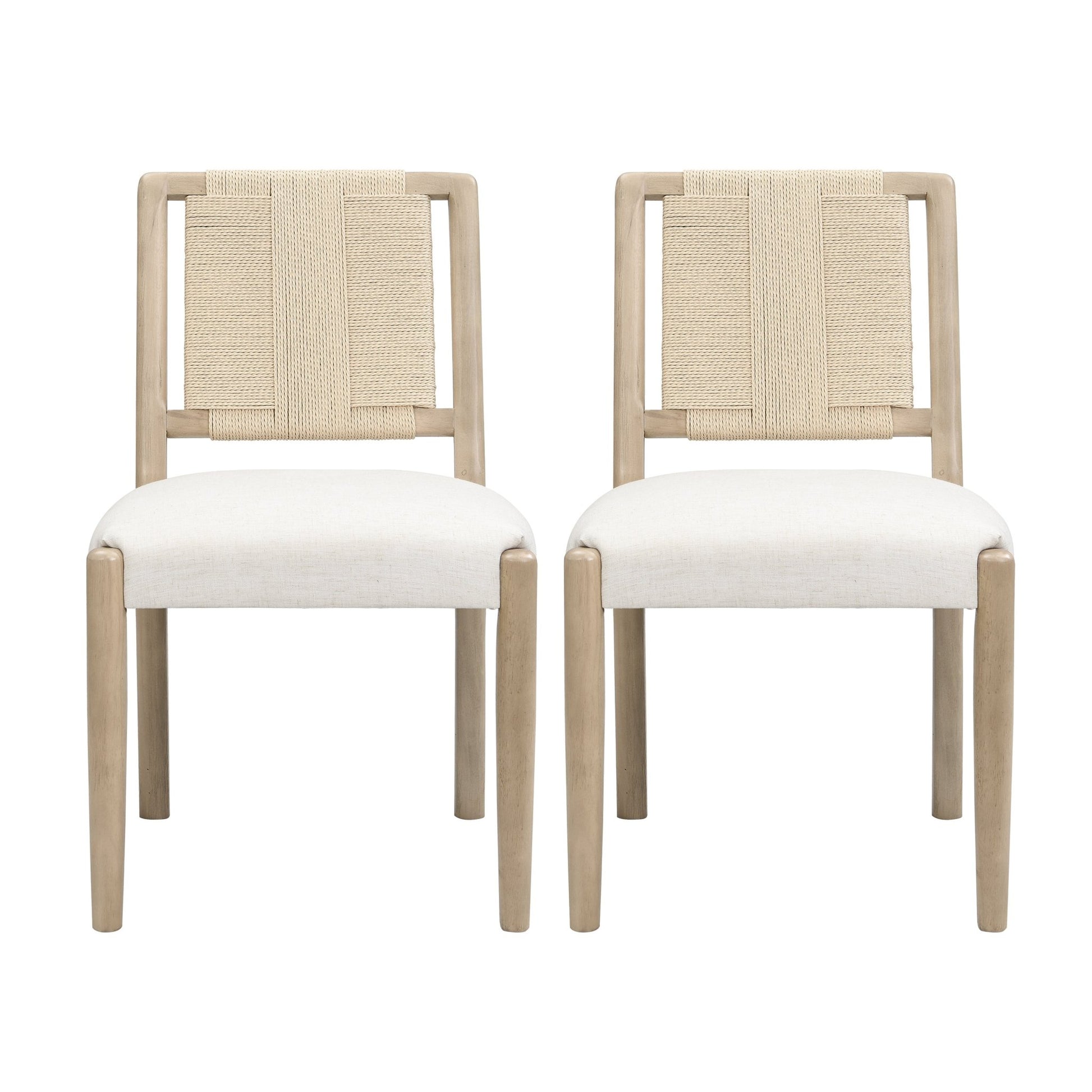 Upholstered dining chair with woven rope backrest Set of 2 - Light ash +Beige - 1st Choice Furniture Direct