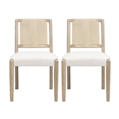 Upholstered dining chair with woven rope backrest Set of 2 - Light ash +Beige - 1st Choice Furniture Direct