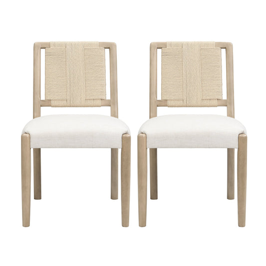 Upholstered dining chair with woven rope backrest Set of 2 - Light ash +Beige - 1st Choice Furniture Direct