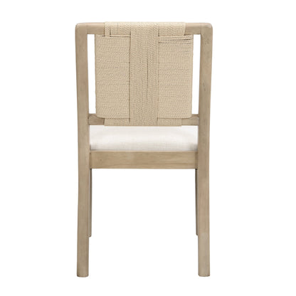 Upholstered dining chair with woven rope backrest Set of 2 - Light ash +Beige - 1st Choice Furniture Direct