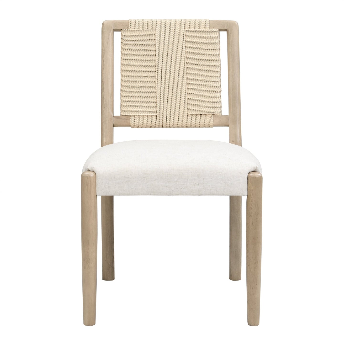 Upholstered dining chair with woven rope backrest Set of 2 - Light ash +Beige - 1st Choice Furniture Direct