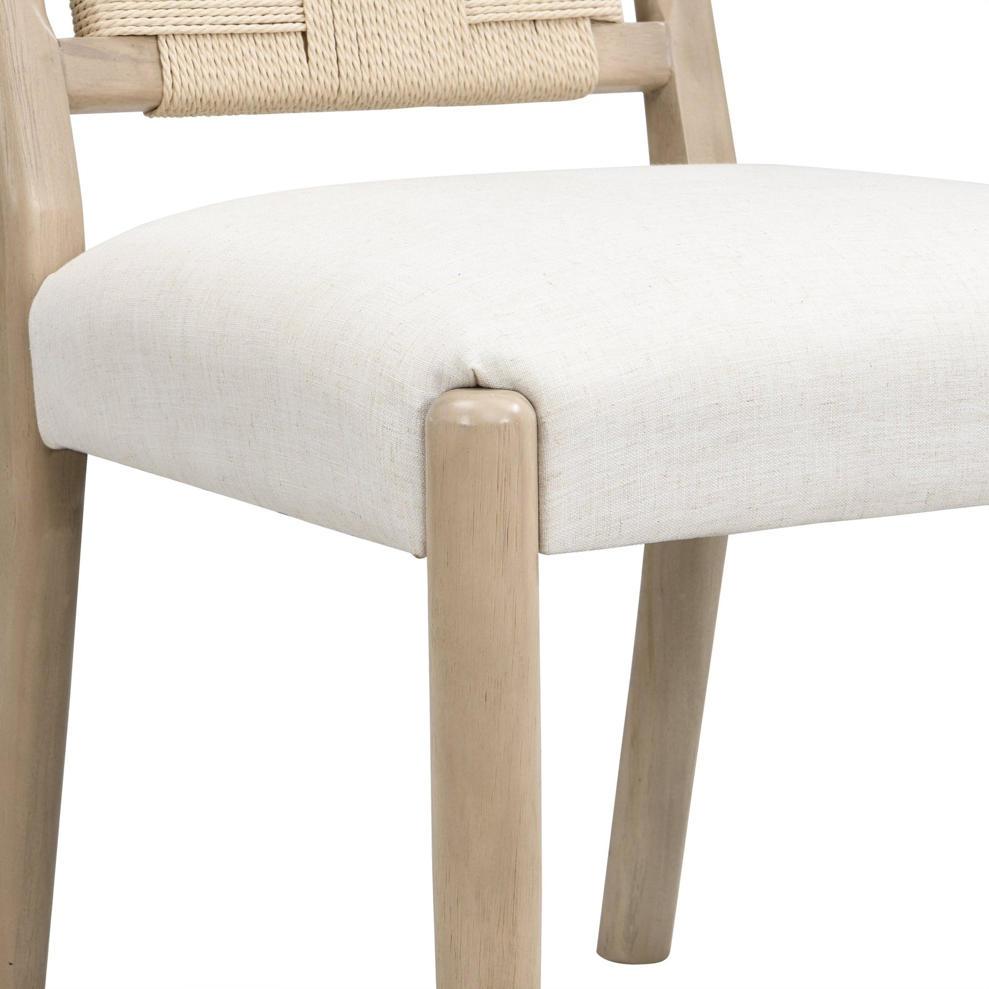 Upholstered dining chair with woven rope backrest Set of 2 - Light ash +Beige - 1st Choice Furniture Direct