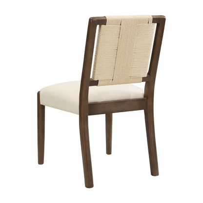 Upholstered dining chair with woven rope backrest Set of 2 - walnut+Beige - 1st Choice Furniture Direct