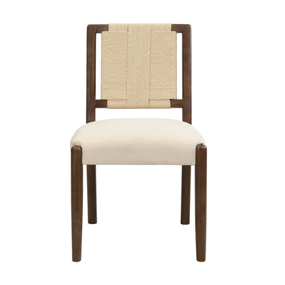 Upholstered dining chair with woven rope backrest Set of 2 - walnut+Beige - 1st Choice Furniture Direct