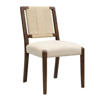 Upholstered dining chair with woven rope backrest Set of 2 - walnut+Beige - 1st Choice Furniture Direct
