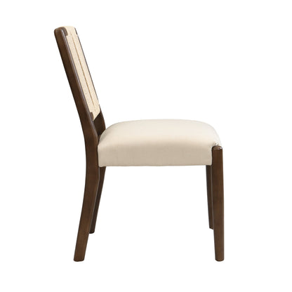 Upholstered dining chair with woven rope backrest Set of 2 - walnut+Beige - 1st Choice Furniture Direct