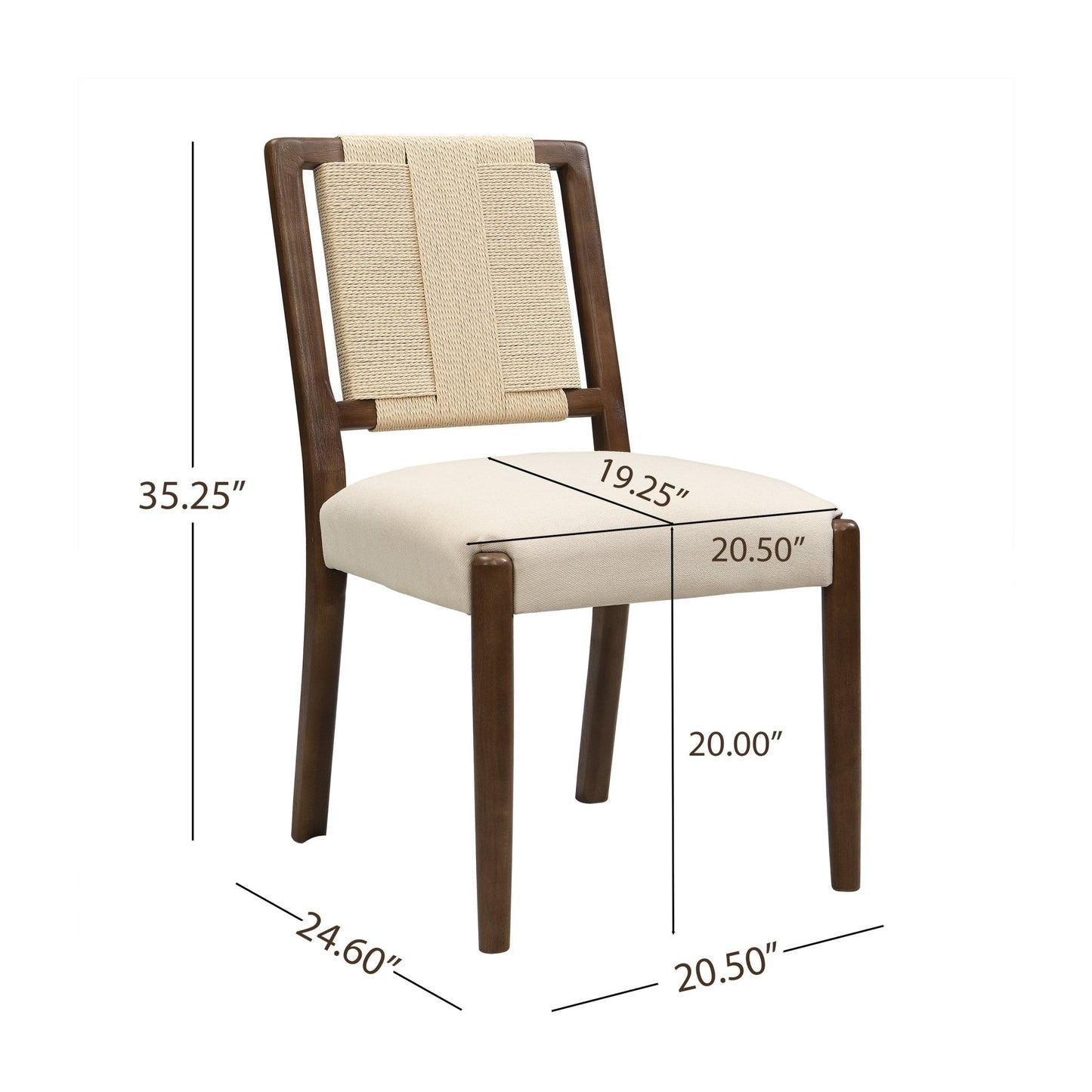 Upholstered dining chair with woven rope backrest Set of 2 - walnut+Beige - 1st Choice Furniture Direct