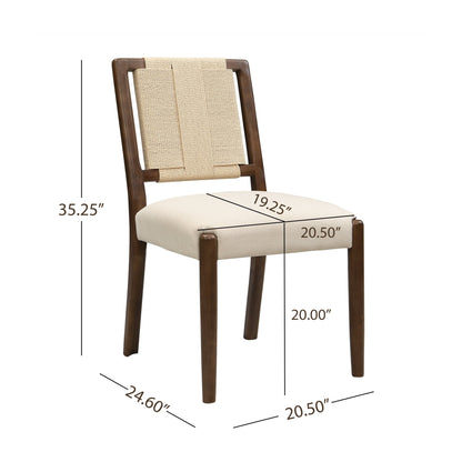 Upholstered dining chair with woven rope backrest Set of 2 - walnut+Beige - 1st Choice Furniture Direct