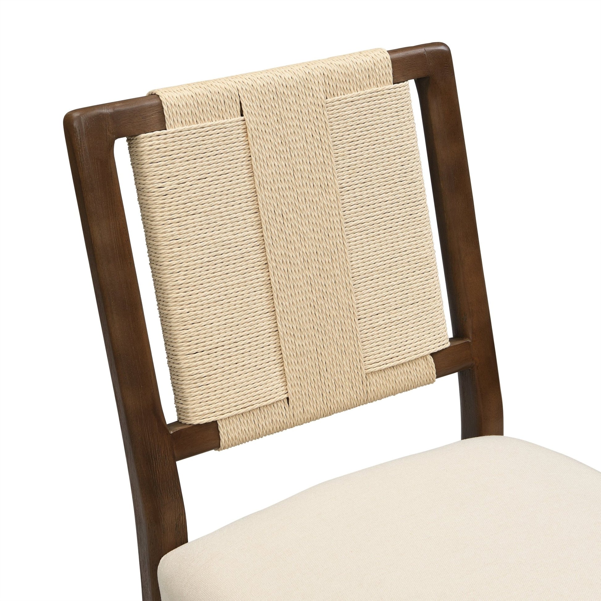 Upholstered dining chair with woven rope backrest Set of 2 - walnut+Beige - 1st Choice Furniture Direct
