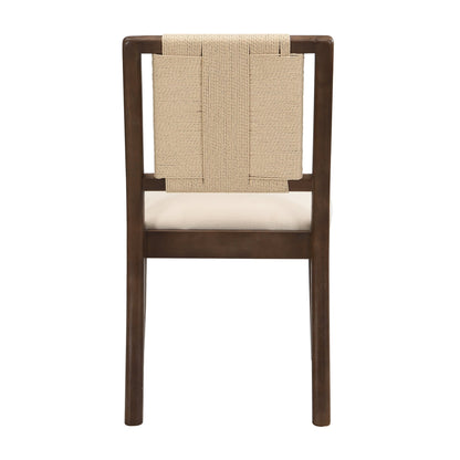 Upholstered dining chair with woven rope backrest Set of 2 - walnut+Beige - 1st Choice Furniture Direct