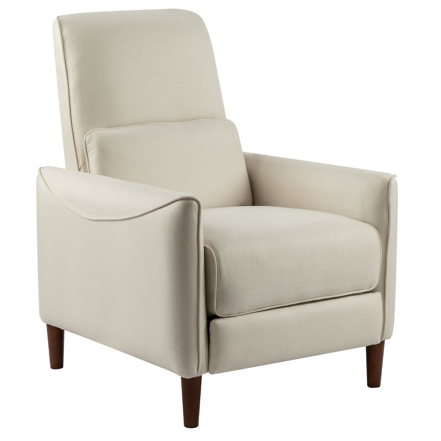 Upholstered Push Recliner Chair with Rubber Wood Legs in Beige Fabric for Living Room or Bedroom - 1st Choice Furniture Direct