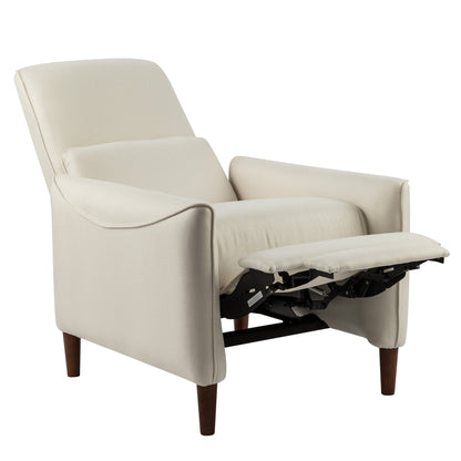 Upholstered Push Recliner Chair with Rubber Wood Legs in Beige Fabric for Living Room or Bedroom - 1st Choice Furniture Direct