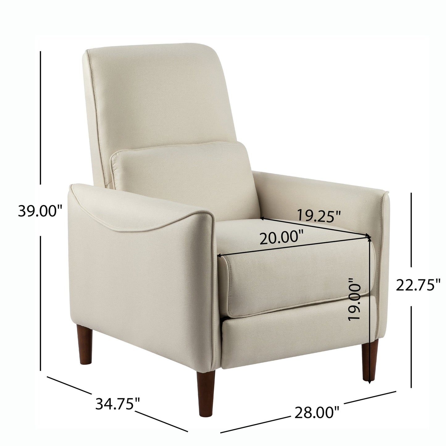 Upholstered Push Recliner Chair with Rubber Wood Legs in Beige Fabric for Living Room or Bedroom - 1st Choice Furniture Direct
