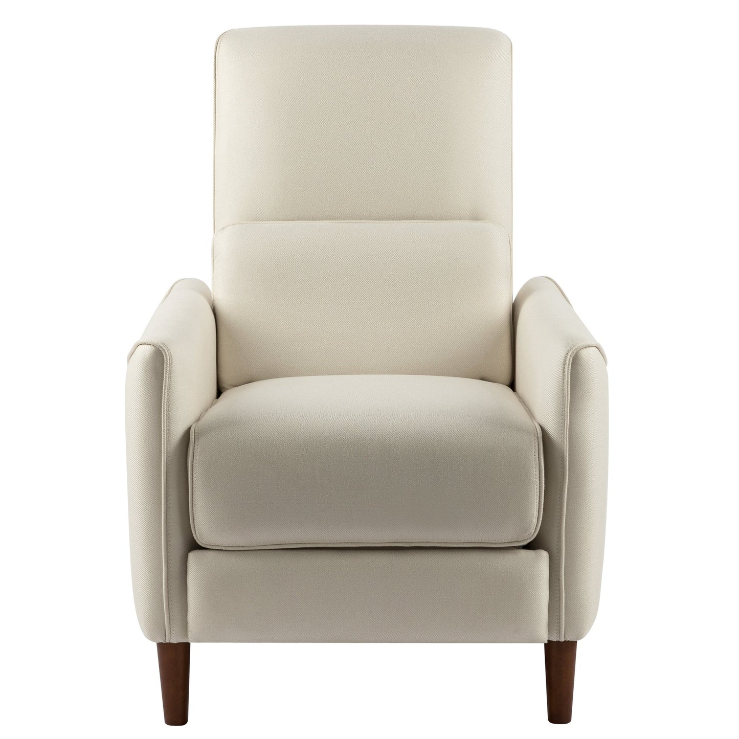 Upholstered Push Recliner Chair with Rubber Wood Legs in Beige Fabric for Living Room or Bedroom - 1st Choice Furniture Direct