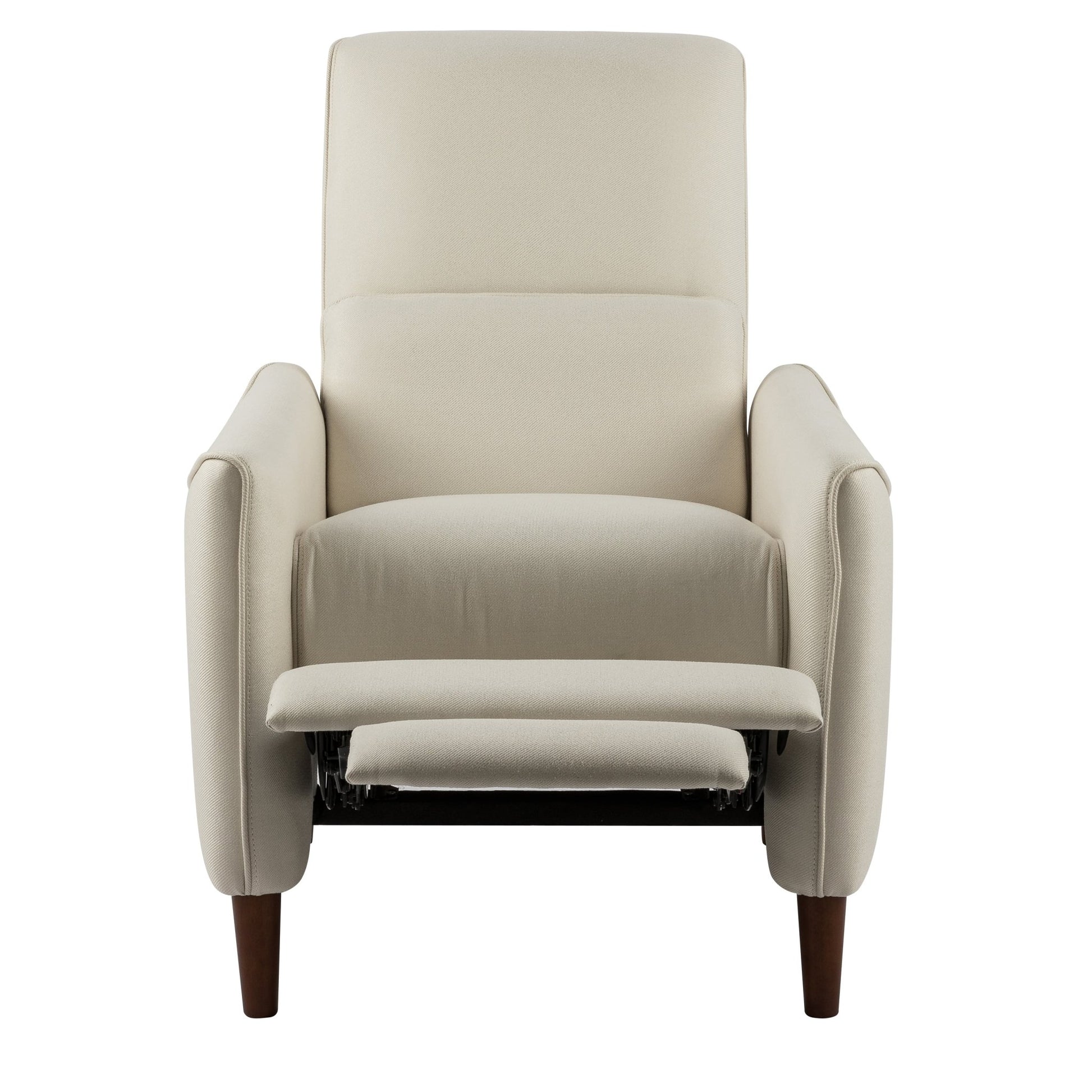 Upholstered Push Recliner Chair with Rubber Wood Legs in Beige Fabric for Living Room or Bedroom - 1st Choice Furniture Direct