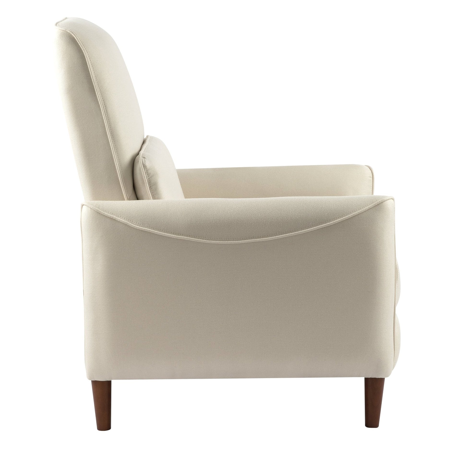 Upholstered Push Recliner Chair with Rubber Wood Legs in Beige Fabric for Living Room or Bedroom - 1st Choice Furniture Direct
