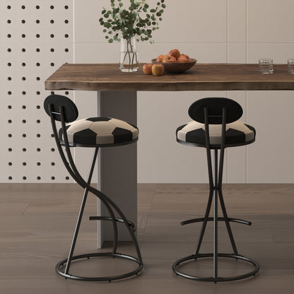 Upholstered S - shaped Barstools Set of 2 Velvet Counter Bar Stools Football Print Round Dining Stool for Kitchen & Living Room (Black Frame & Black Back) - 1st Choice Furniture Direct