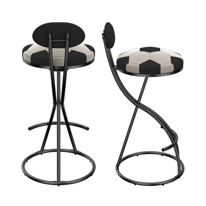 Upholstered S - shaped Barstools Set of 2 Velvet Counter Bar Stools Football Print Round Dining Stool for Kitchen & Living Room (Black Frame & Black Back) - 1st Choice Furniture Direct