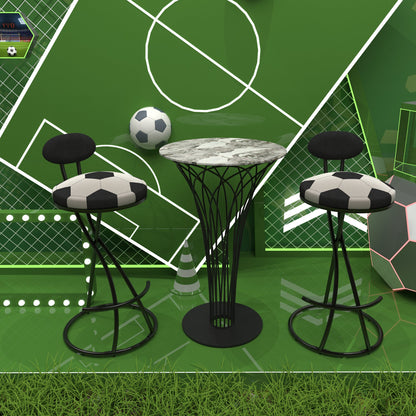 Upholstered S - shaped Barstools Set of 2 Velvet Counter Bar Stools Football Print Round Dining Stool for Kitchen & Living Room (Black Frame & Black Back) - 1st Choice Furniture Direct