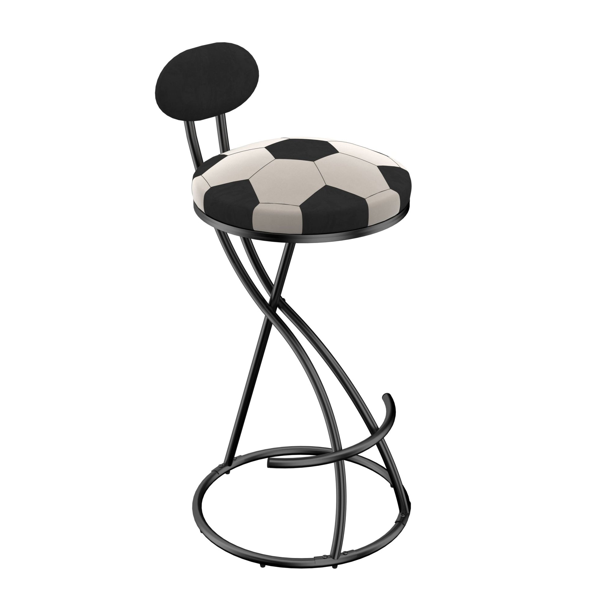 Upholstered S - shaped Barstools Set of 2 Velvet Counter Bar Stools Football Print Round Dining Stool for Kitchen & Living Room (Black Frame & Black Back) - 1st Choice Furniture Direct